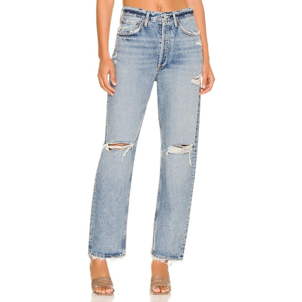 Agolde Mid Rise Loose Destroyed Jeans Womens Size 33 Organic Cotton No Stretch